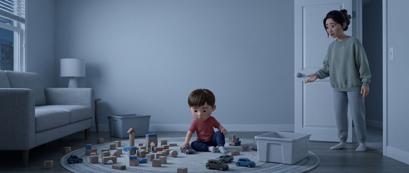 The toys are everywhere and you’re done: the moment, the wrong words, in cold light