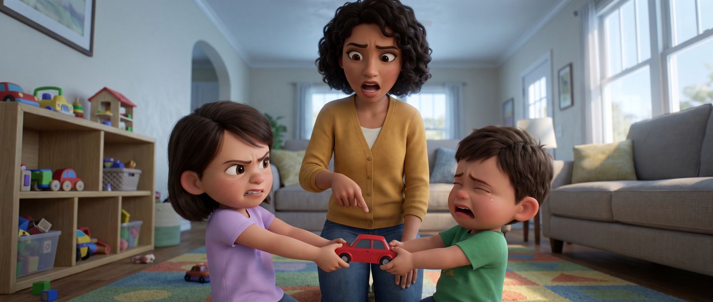 Fighting over one toy: the moment, the wrong words, in cold light